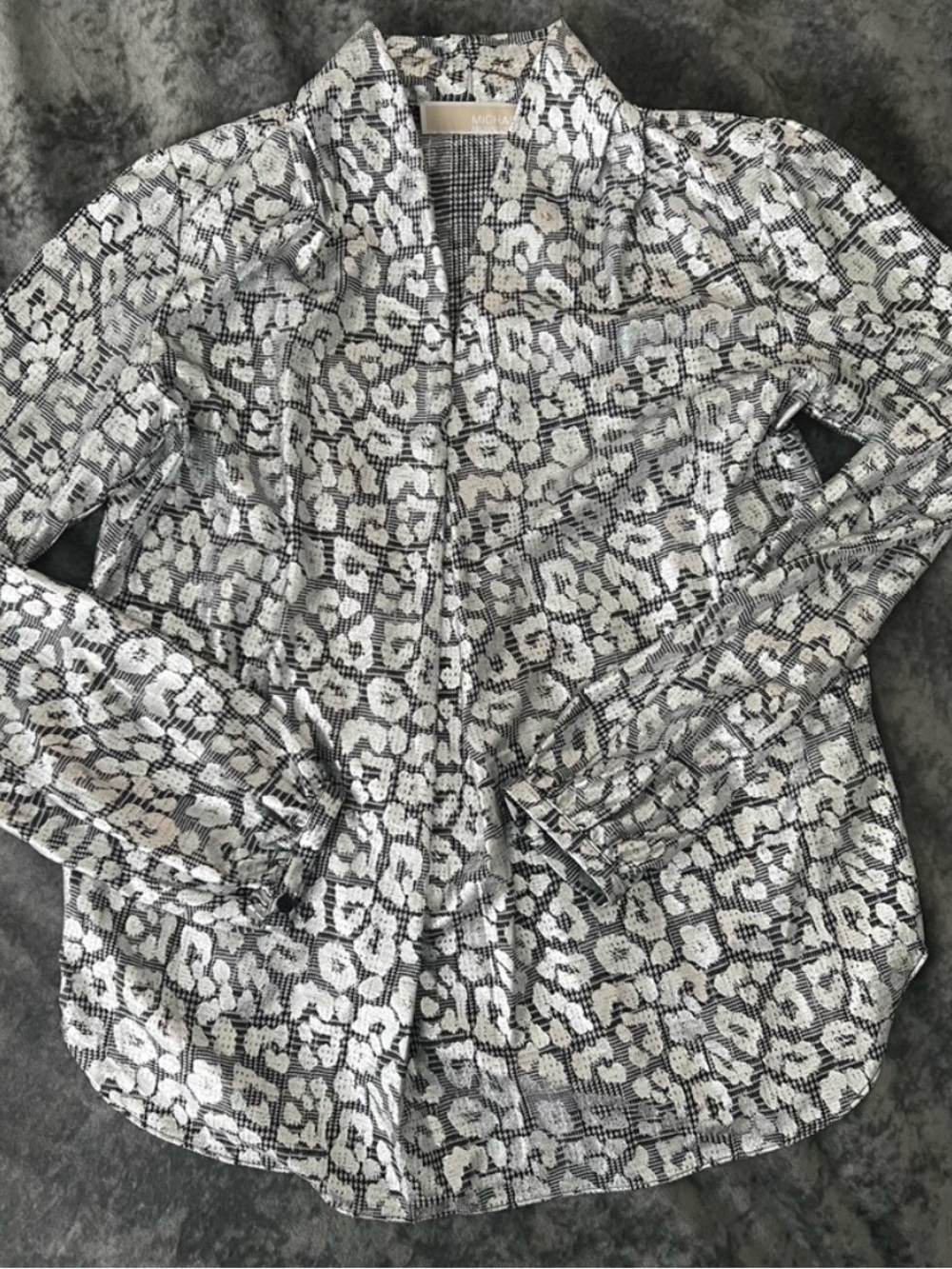 Michael Kors Metallic Leopard Animal Print V-Neck Tunic Top